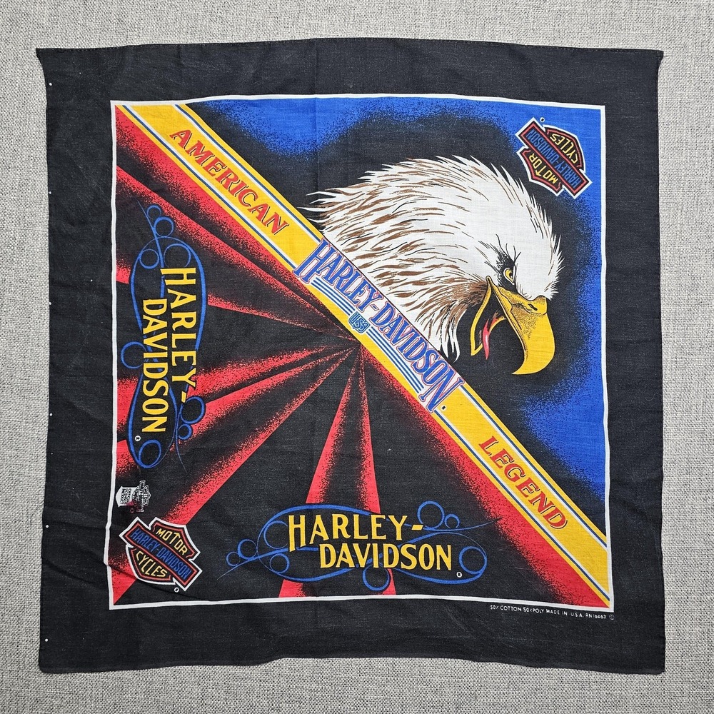 VINTAGE Harley Davidson Bandana Mens One Size Black Eagle American Legend USA